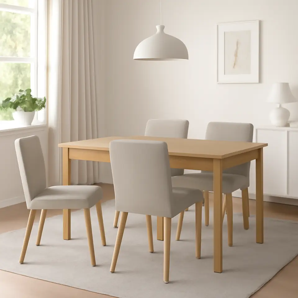 Møbelmontering TONSTAD / TONSTAD Bord og 4 stole, egetræsfiner/Fridtuna lys beige egetræsmønstret, 140/196×85 cm | Samling af Møbler i Rødovre & Kbh
