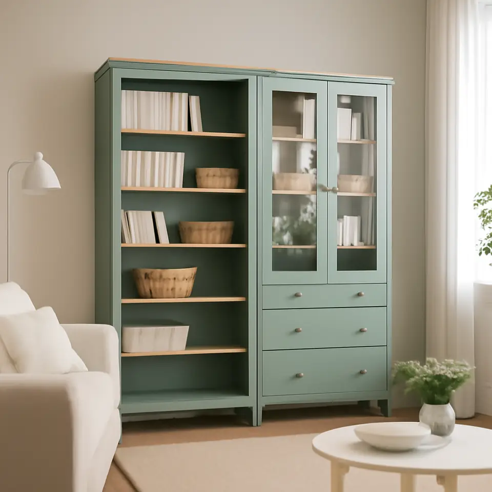 Møbelmontering HEMNES Opbevaringskom låger/skuffer, grågrøn/lysebrun med bejdse, 180×197 cm | Få et tilbud i dag