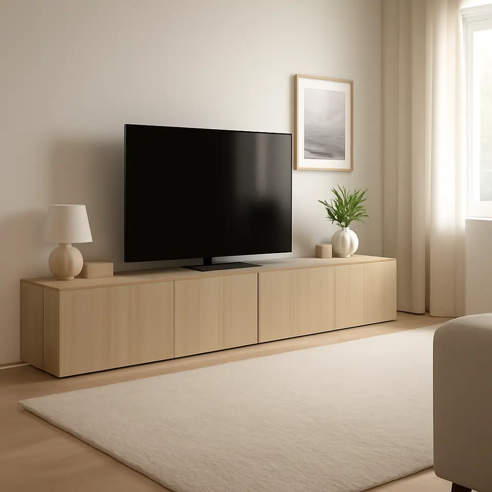 Møbelmontering BESTÅ Tv-bord med låger, egetræsmønster med hvid bejdse/Lappviken egetræsmønster med hvid bejdse, 240x42x38 cm | Billig & Hurtig i København