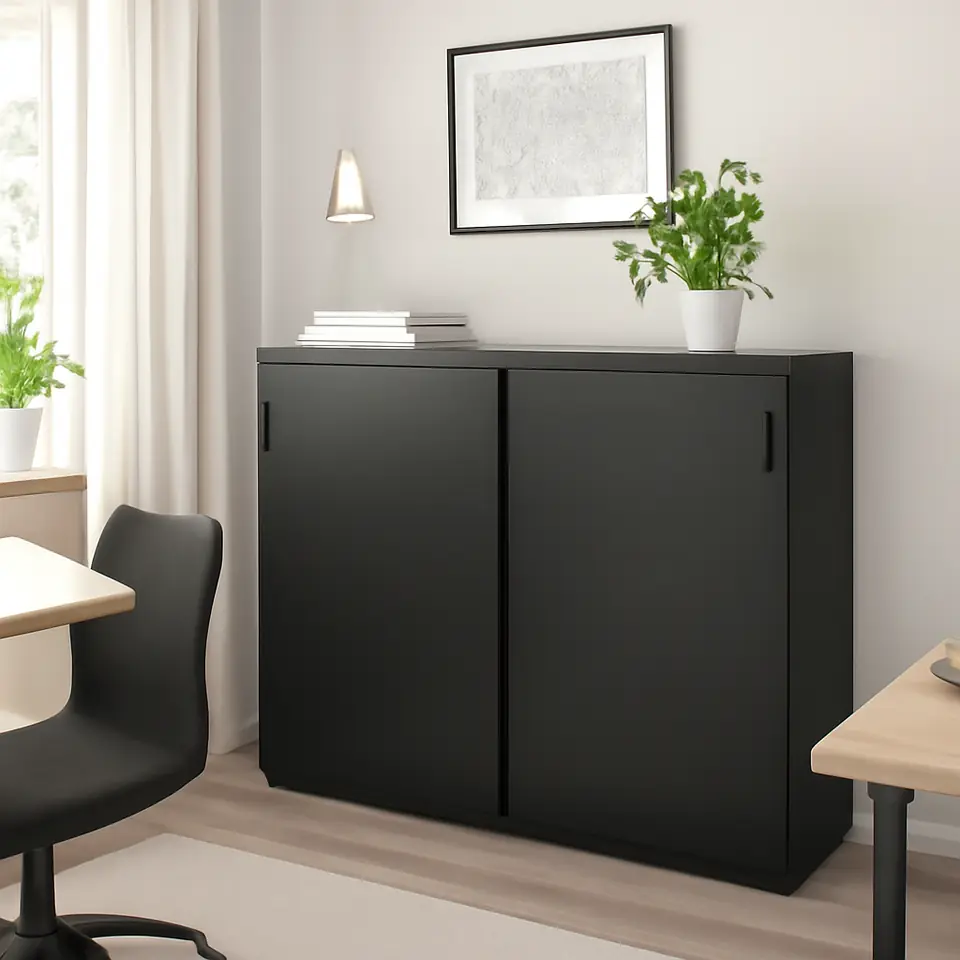 Møbelmontering GALANT Skab med skydedøre, asketræsfiner med sort bejdse, 160×120 cm | Professionel Møbelmontør