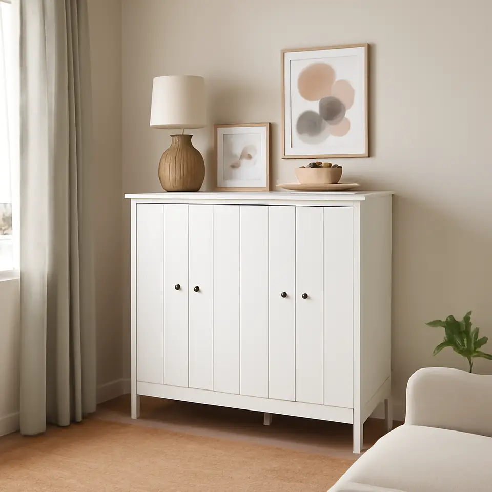 Møbelmontering IDANÄS Skab med foldedøre, hvid, 121×135 cm | Professionel Møbelmontør