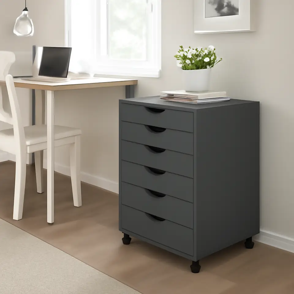 Møbelmontering ALEX Skuffeelement med hjul, mørkegrå, 67×66 cm | Samling af Møbler i Rødovre & Kbh