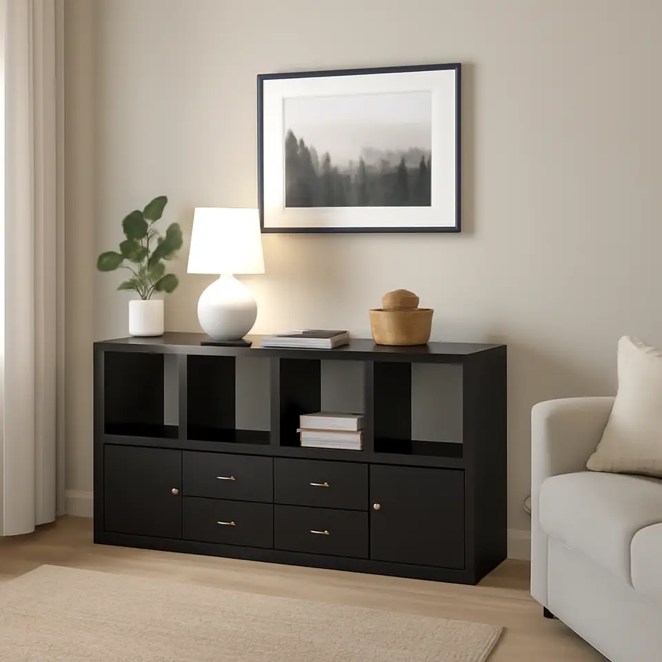 Møbelmontering KALLAX Reol med 4 indsatser, sortbrun, 147×77 cm | Fast Pris i Storkøbenhavn