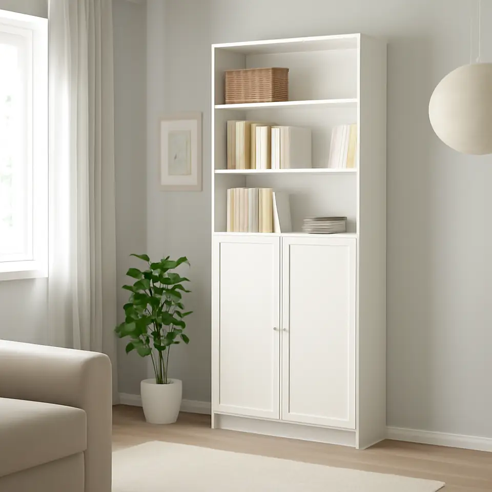 Møbelmontering BILLY / OXBERG Reol med døre, hvid, 80x30x202 cm | Professionel Møbelmontør
