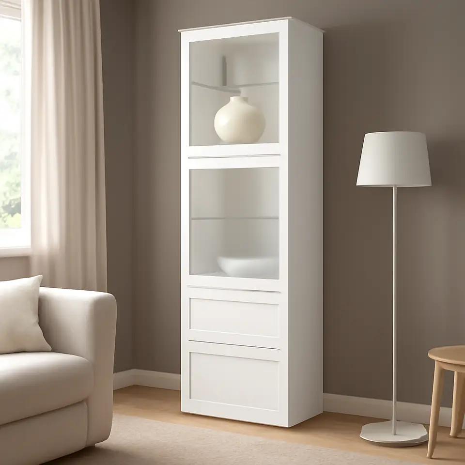 Møbelmontering BESTÅ Opbevaringsløsning med vitrinelåger, hvid/Hanviken hvidt klart glas, 60x42x193 cm | Samling af Møbler i Rødovre & Kbh