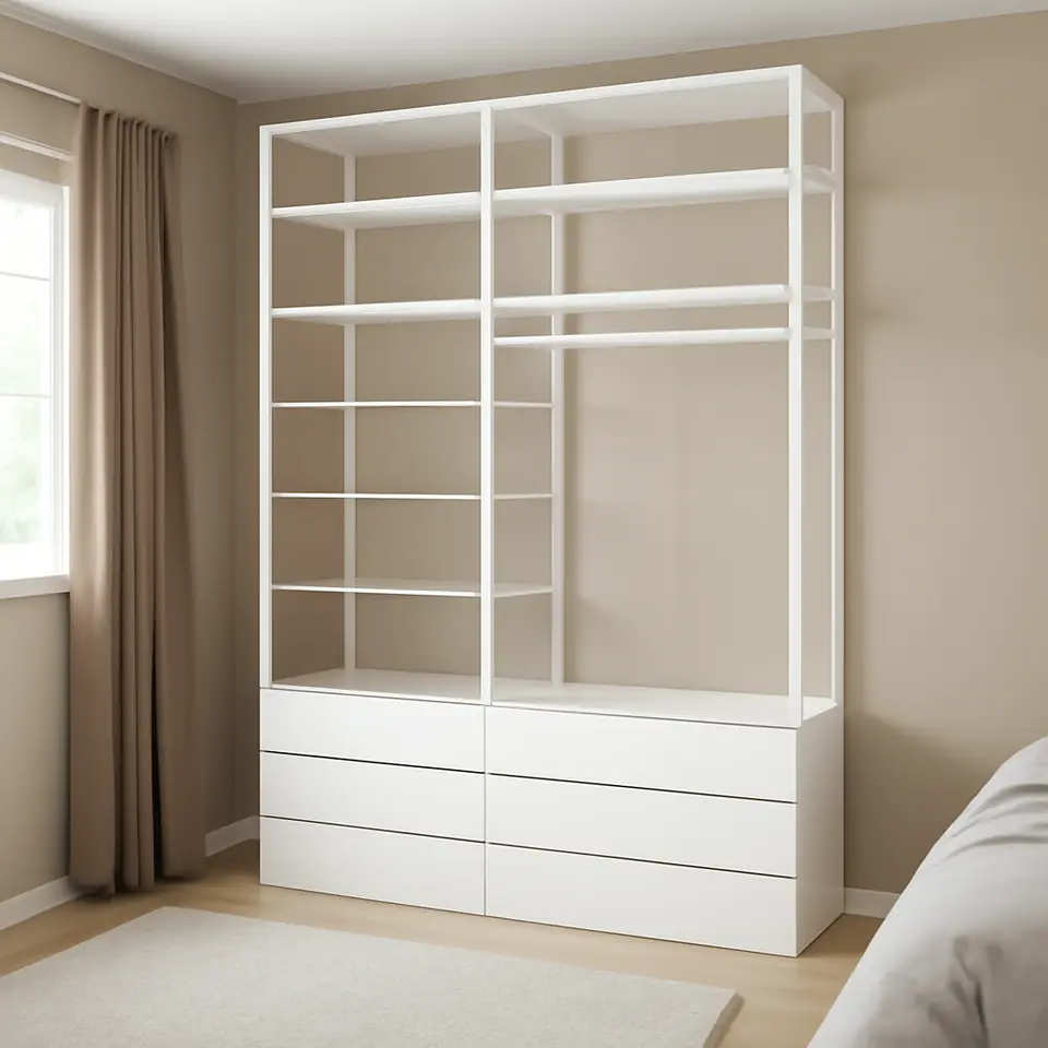 Møbelmontering PLATSA Garderobeskab med 6 skuffer, hvid/Fonnes hvid, 140x42x241 cm | Samling af Møbler i Rødovre & Kbh