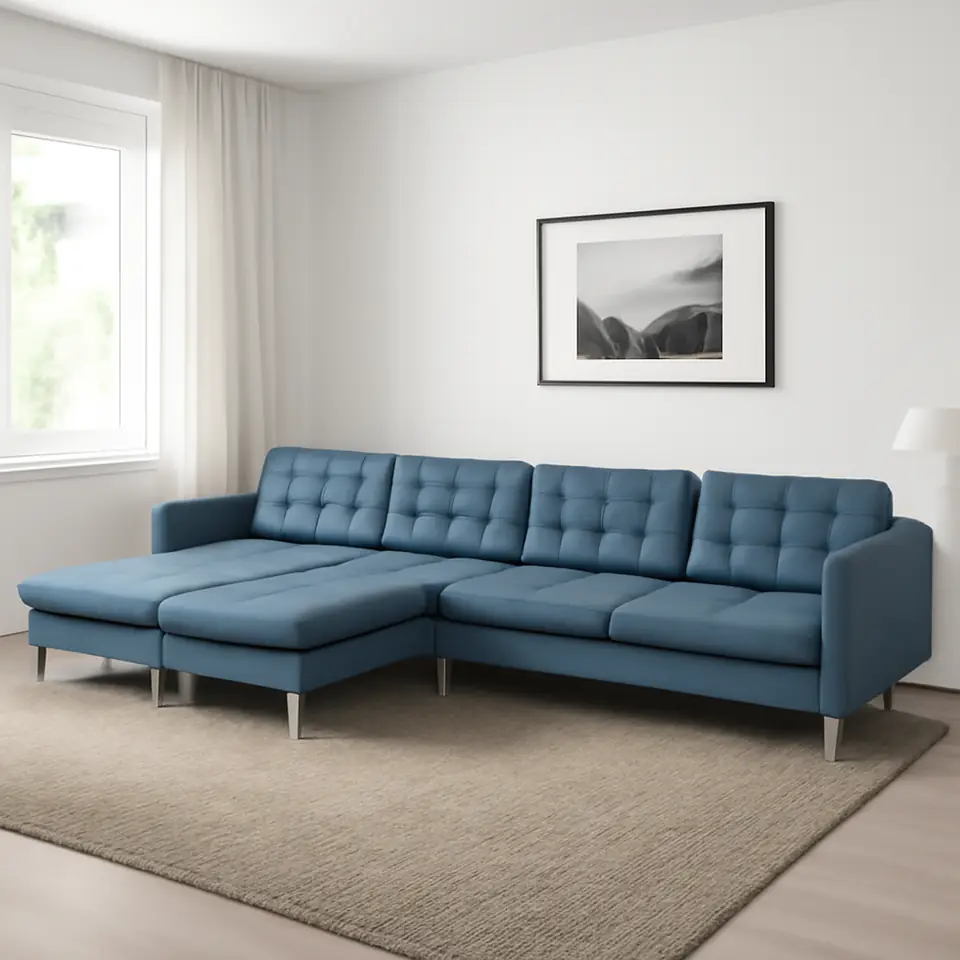 Møbelmontering LANDSKRONA 5-pers. sofa, med chaiselonger/Gunnared blå/metal | Billig & Hurtig i København