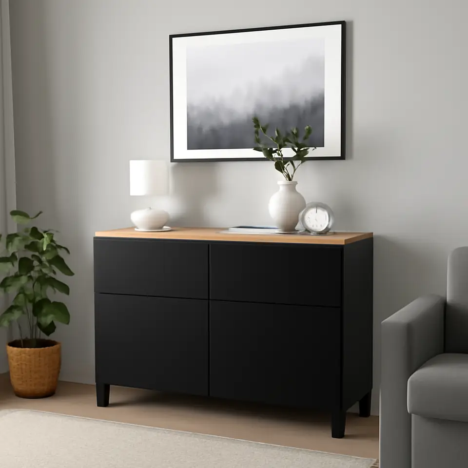 Møbelmontering BESTÅ Opbevaringskom låger/skuffer, sortbrun/Lappviken/Stubbarp sortbrun, 120x42x76 cm | Professionel Møbelmontør
