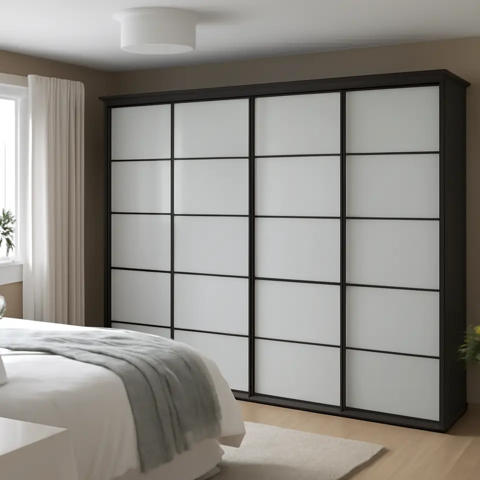 Møbelmontering SKYTTA / SVARTISDAL Skydedør, kombination, sort/hvid papir, 351×205 cm | Få et tilbud i dag