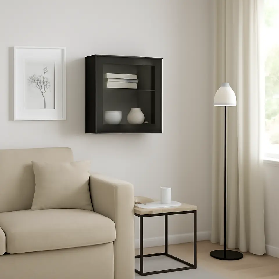 Møbelmontering BESTÅ Vægmonteret skabskombination, sortbrun/Glassvik sort, 60x22x64 cm | Billig & Hurtig i København