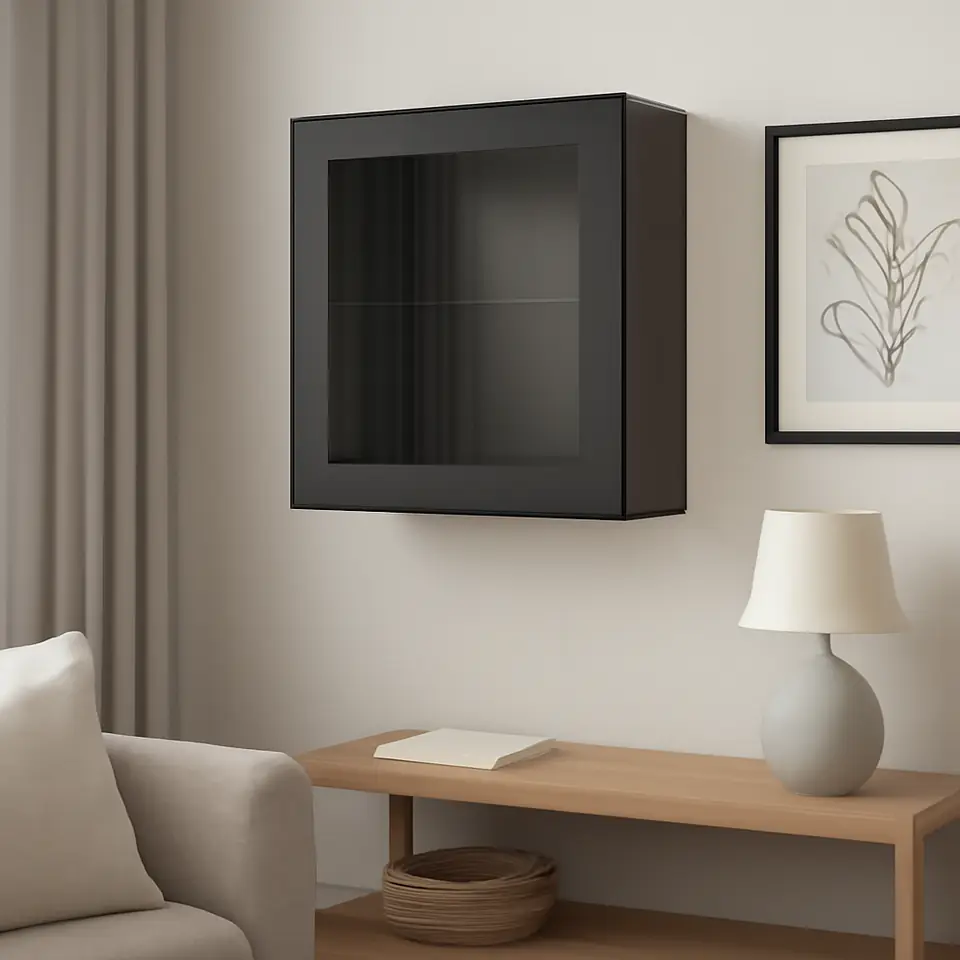 Møbelmontering BESTÅ Vægmonteret skabskombination, sortbrun/Glassvik sort, 60x22x64 cm | Billig & Hurtig i København