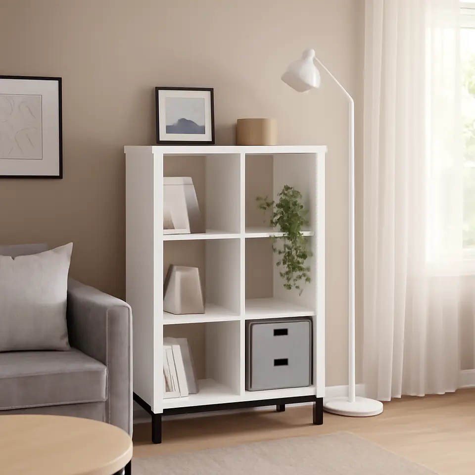 Møbelmontering KALLAX Reol med understel, hvid/sort, 77×164 cm | Få et tilbud i dag