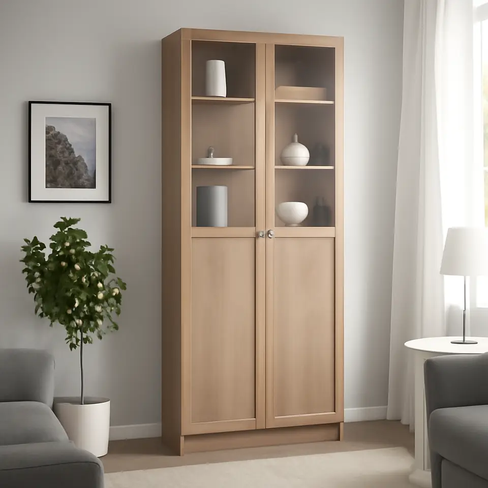Møbelmontering BILLY / OXBERG Reol med låger/vitlåger, egetræsmønstret, 80x30x202 cm | Professionel Møbelmontør