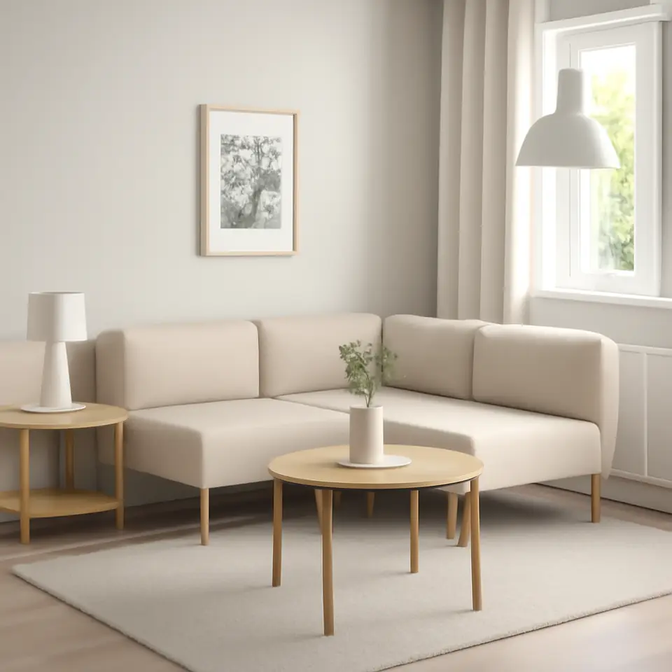 Møbelmontering LILLEHEM Modulopbygget hjørnesofa, 2-pers., Vissle beige/træ | Professionel Møbelmontør