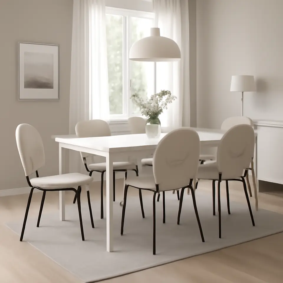 Møbelmontering DANDERYD / EBBALYCKE Bord og 6 stole, hvid/Idekulla beige, 180 cm | Professionel Møbelmontør