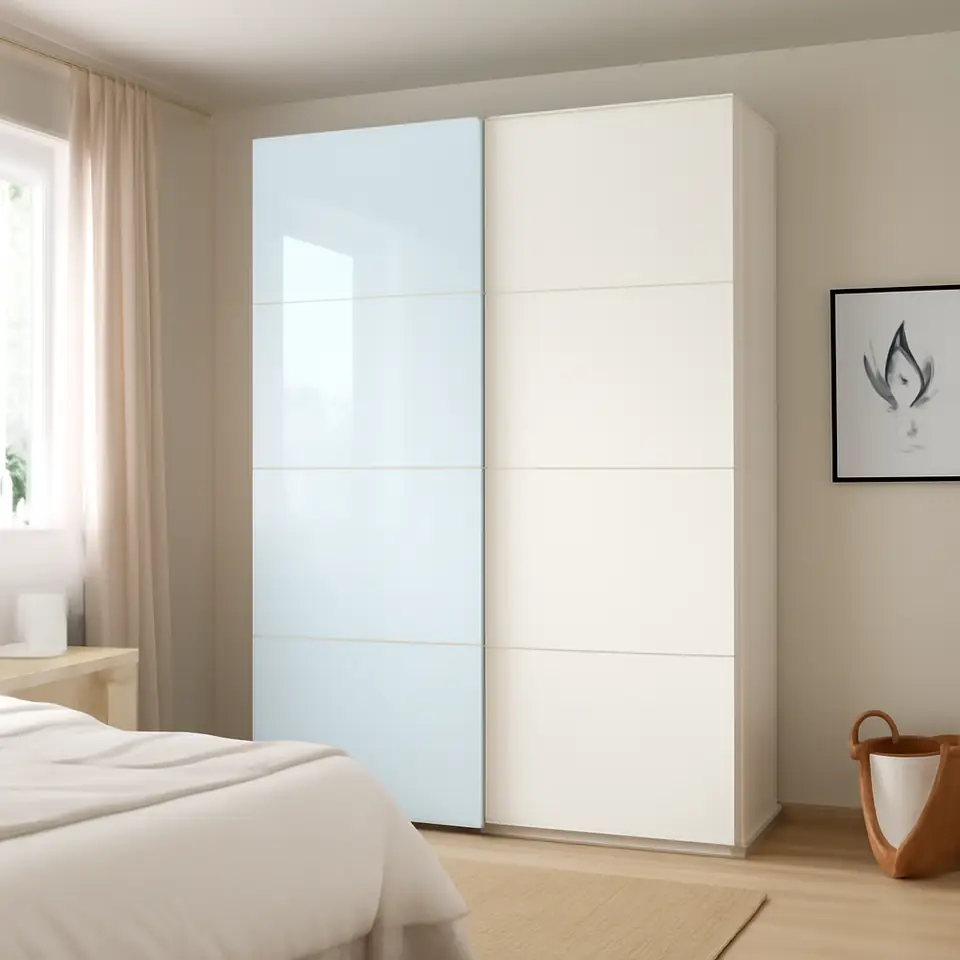 Møbelmontering AULI / FÄRVIK Skydedørspar, spejl/hvidt glas, 150×236 cm | Samling af Møbler i Rødovre & Kbh