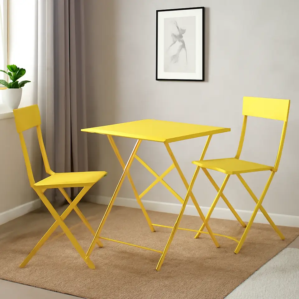 Møbelmontering SUNDSÖ Bord og 2 klapstole, udendørs gul/gul, 65×65 cm | Fast Pris i Storkøbenhavn
