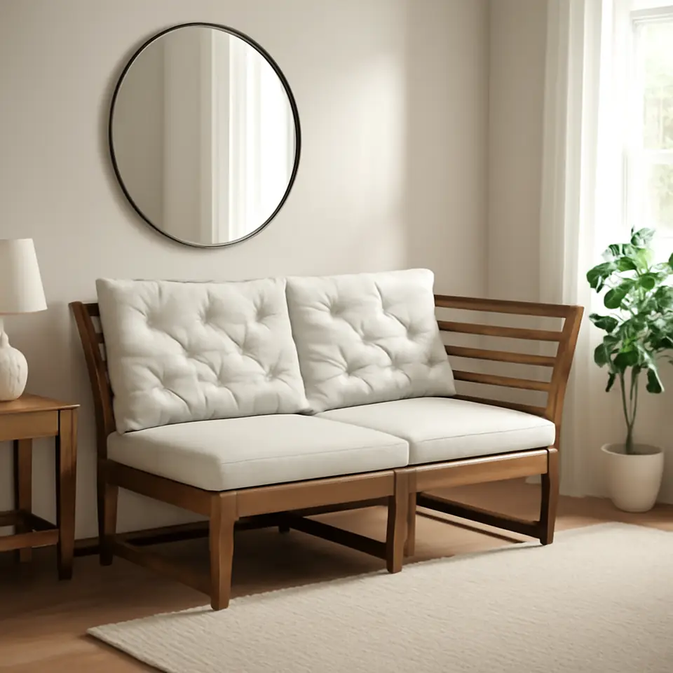 Møbelmontering NÄMMARÖ 2-pers. modulopb. sofa, ude, armlæn lysebrun med bejdse/Kuddarna lys gråbeige | Billig & Hurtig i København