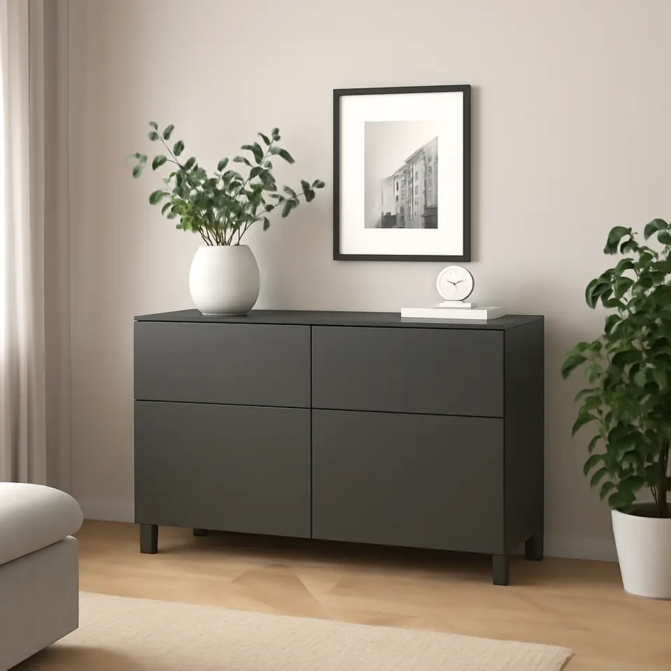 Møbelmontering BESTÅ Opbevaringskom låger/skuffer, mørkegrå/Lappviken/Stubbarp mørkegrå, 120x42x74 cm | Billig & Hurtig i København