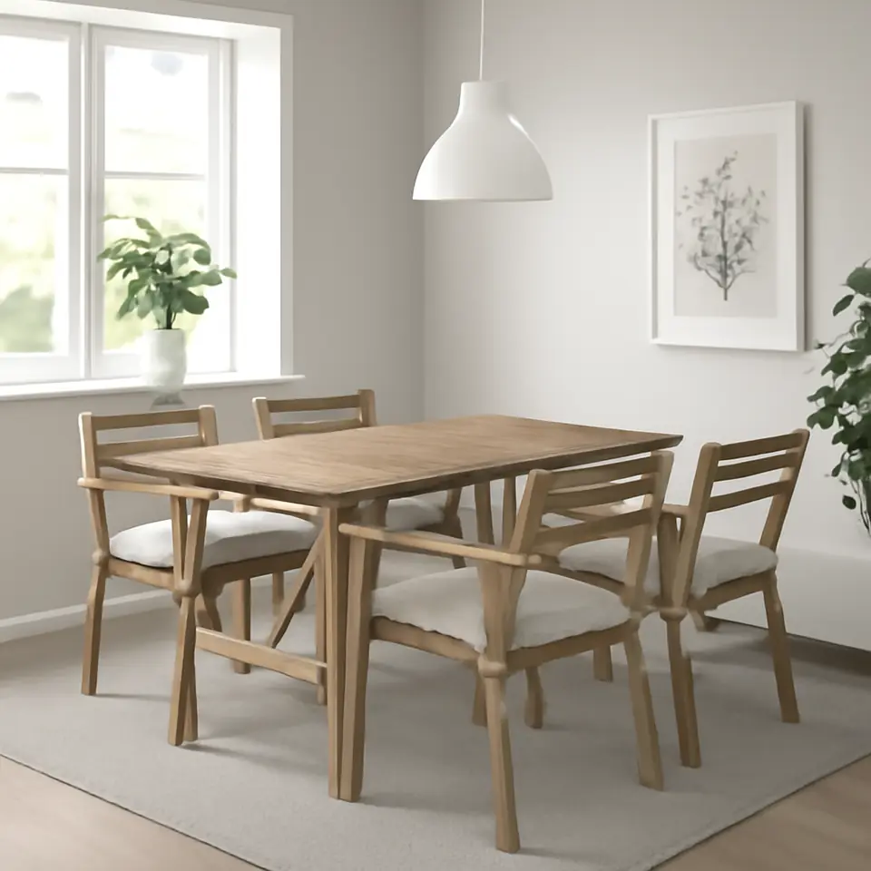 Møbelmontering ASKHOLMEN Bord+4 stole med armlæn, ude, akacie/Kuddarna lys gråbeige, 143×75 cm | Fast Pris i Storkøbenhavn