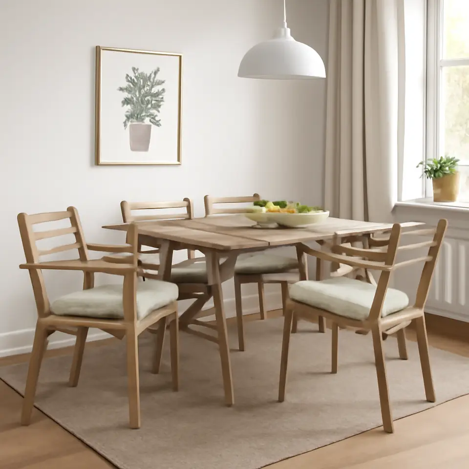 Møbelmontering ASKHOLMEN Bord+4 stole med armlæn, ude, akacie/Kuddarna lys gråbeige, 143×75 cm | Fast Pris i Storkøbenhavn