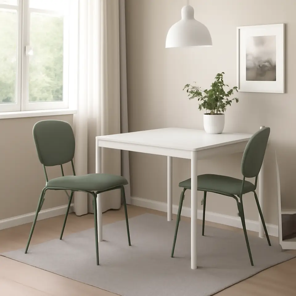 Møbelmontering VIHALS / VIHALS Bord og 2 stole, hvid/grøn Tibbleby grågrøn, 84/120×74 cm | Samling af Møbler i Rødovre & Kbh