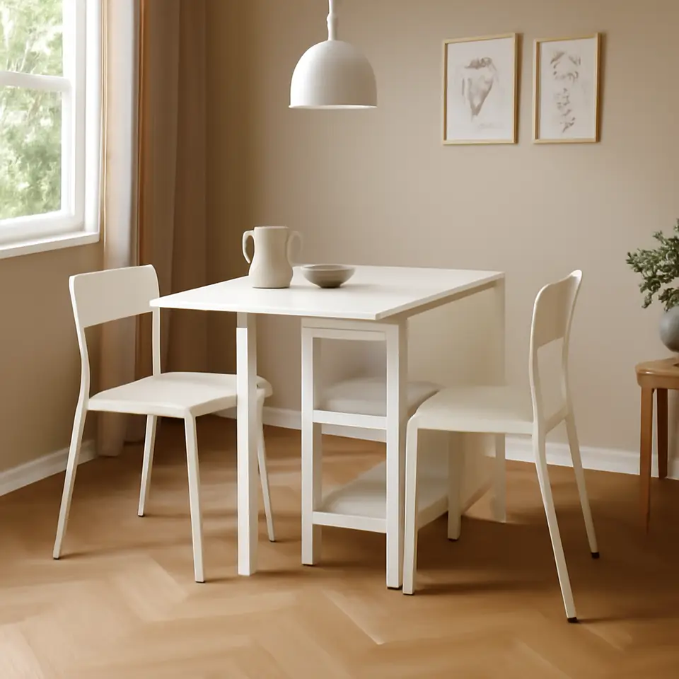 Møbelmontering VIHALS / VIHALS Bord og 2 stole, klapbord hvid/hvid, 39/95/151×90 cm | Samling af Møbler i Rødovre & Kbh
