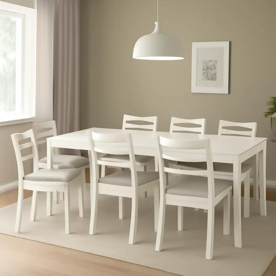 Møbelmontering TONSTAD / TONSTAD Bord og 6 stole, råhvid/råhvid Fridtuna lys beige, 200×85 cm | Fast Pris i Storkøbenhavn