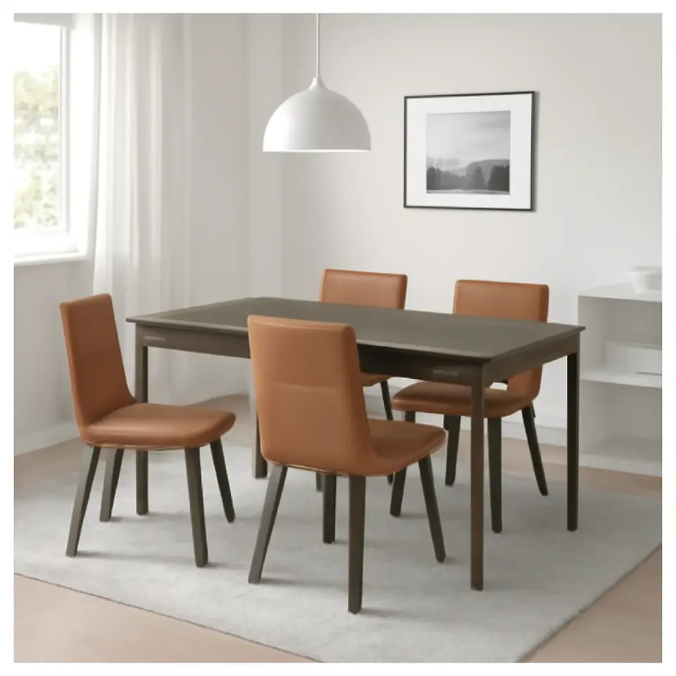 Møbelmontering TONSTAD / TONSTAD Bord og 4 stole, brun egetræsfiner/Bomstad gyldenbrun brun egetræseffekt, 150×80 cm | Billig & Hurtig i København