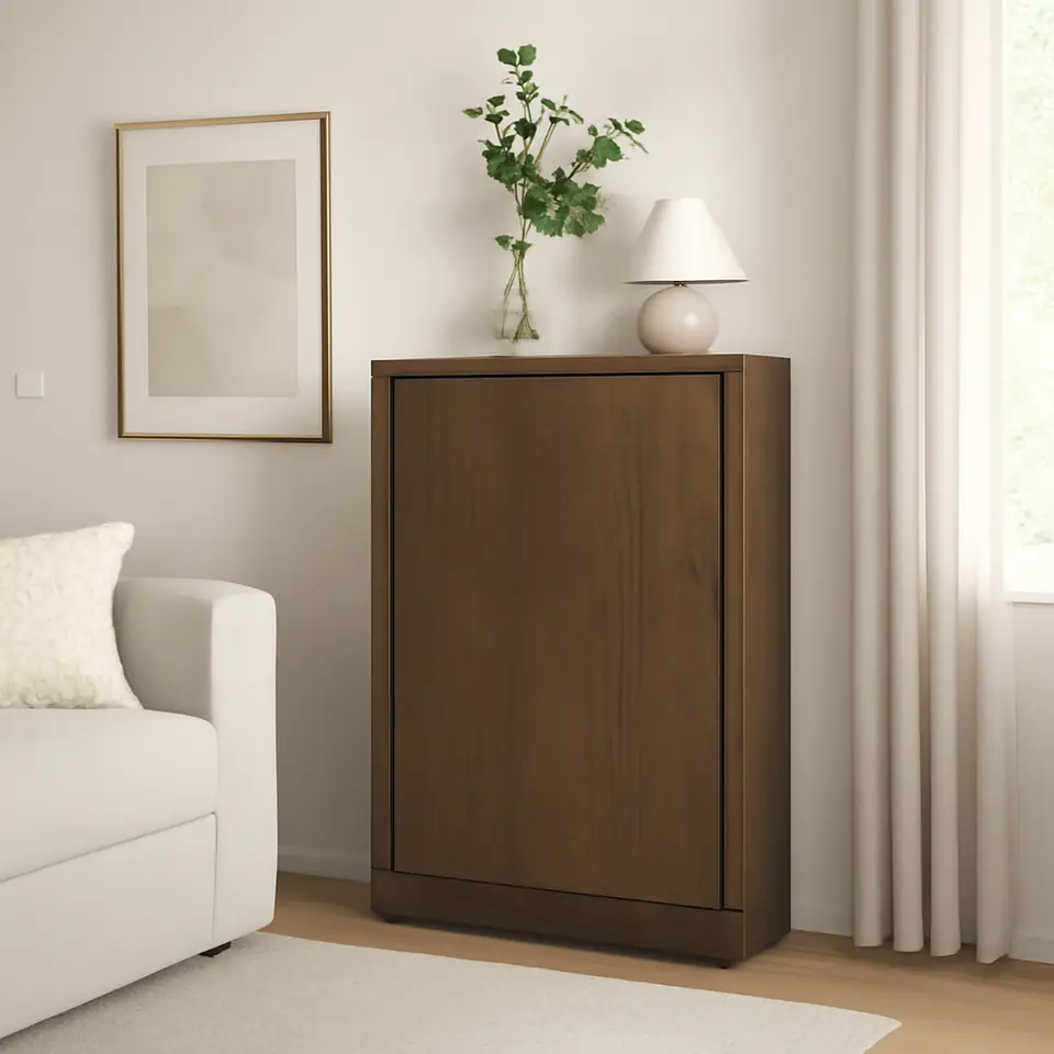 Møbelmontering TONSTAD Skab med skydedøre, brun egetræsfiner med bejdse, 82x37x120 cm | Få et tilbud i dag