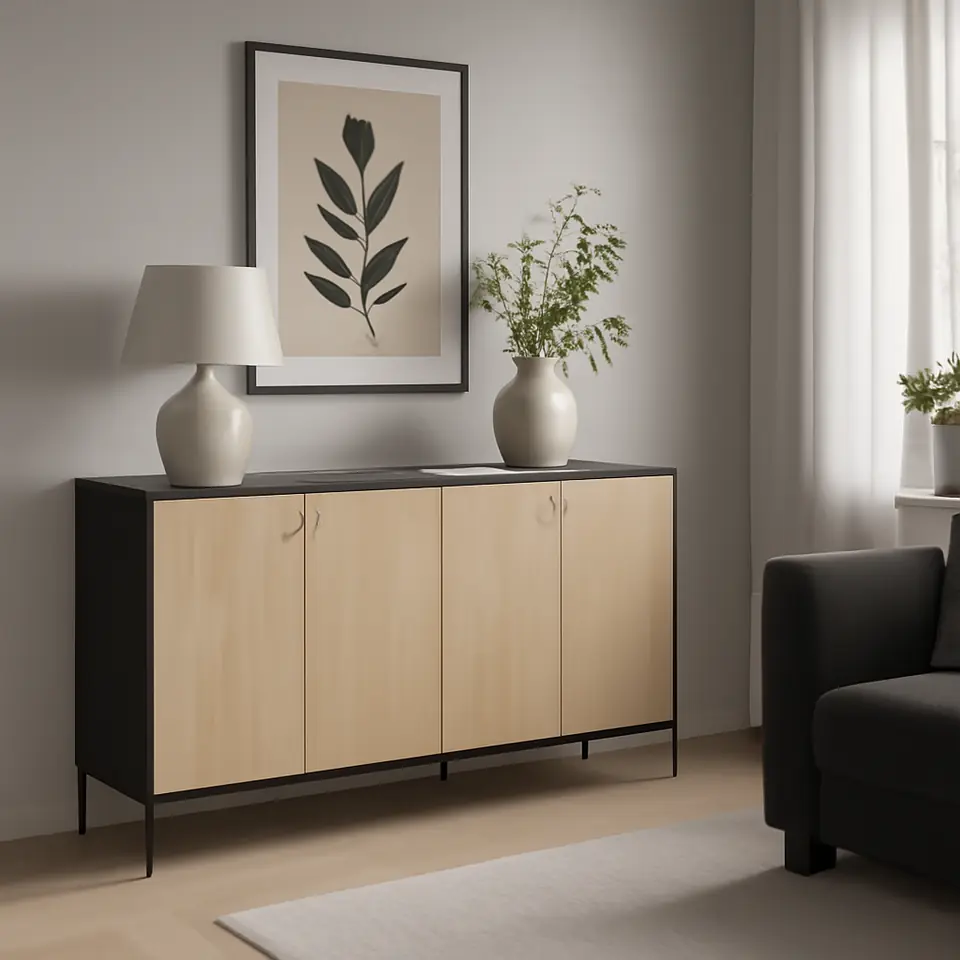 Møbelmontering BOASTAD Skænk, sort/egetræsfiner, 161x52x75 cm | Få et tilbud i dag