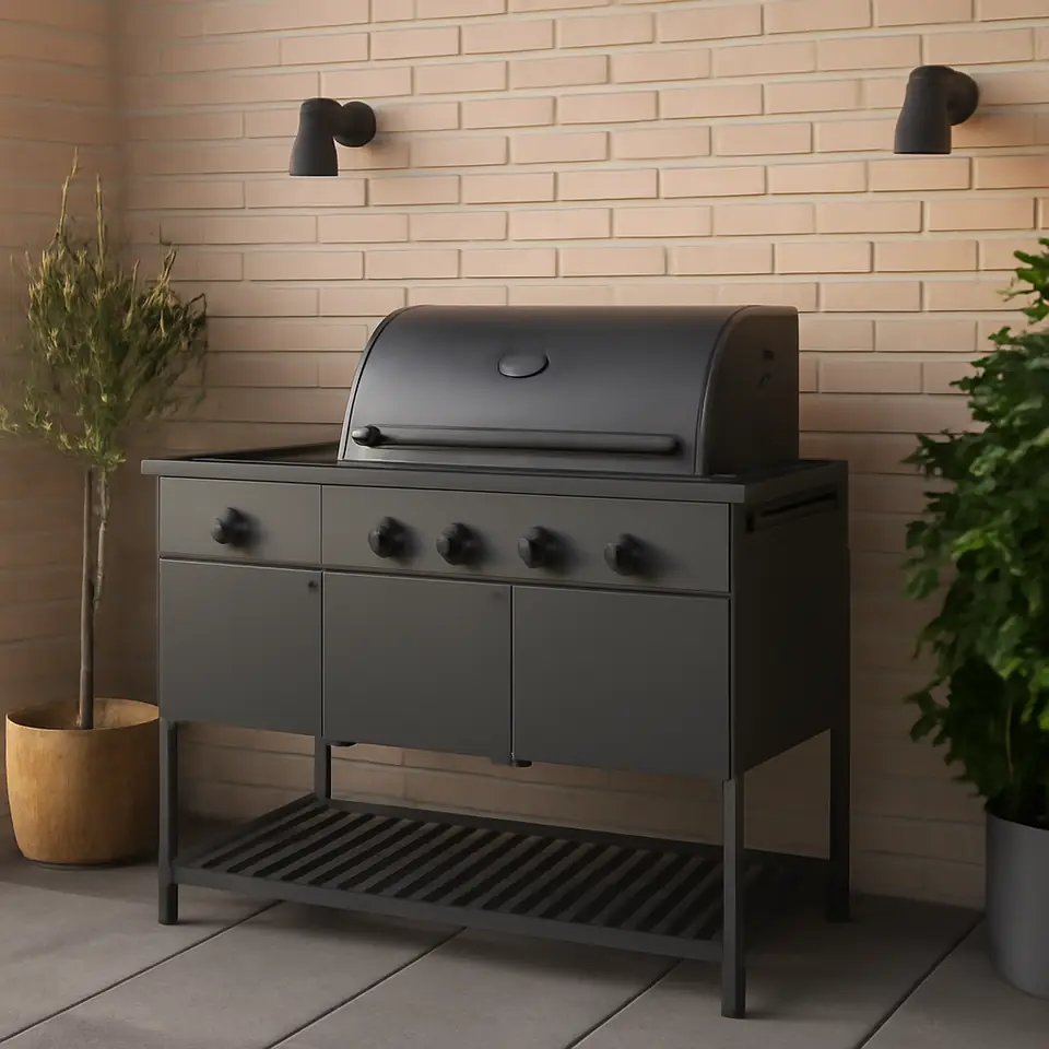 Møbelmontering BÅTSKÄR Gasgrill med sidebrænder, udendørs/mørkegrå, 120×60 cm | Professionel Møbelmontør