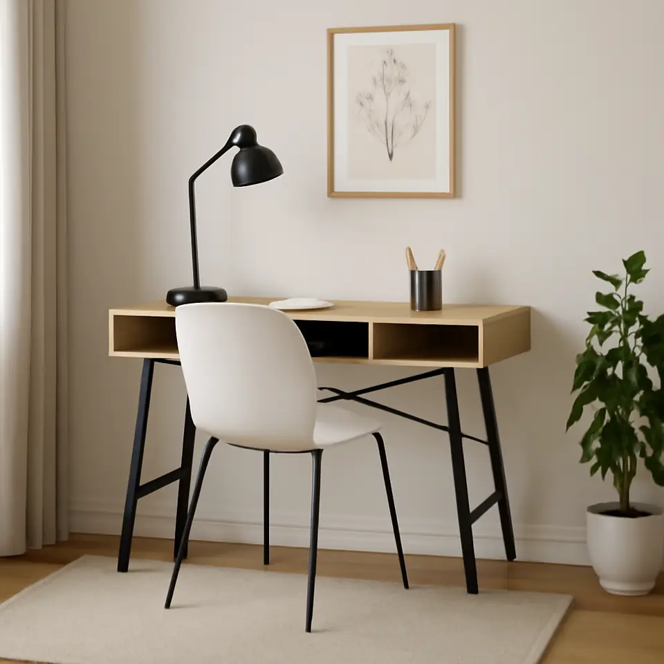 Møbelmontering Skrivebord ABBETVED 48×120 lys egefarve/sort | Billig & Hurtig i København
