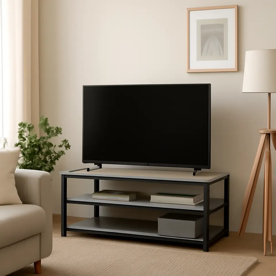Møbelmontering TV-bord DOKKEDAL 1 hylde betonfarve/sort | Fast Pris i Storkøbenhavn