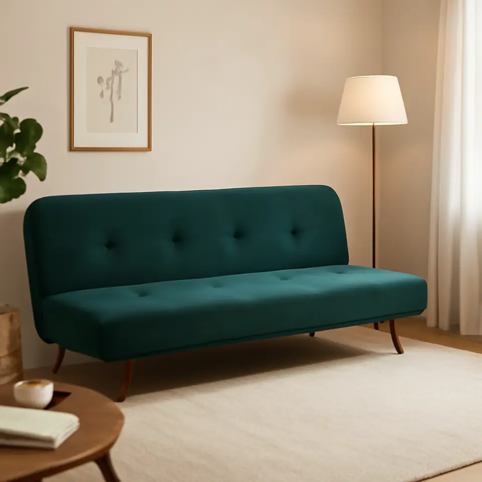 Møbelmontering Sovesofa JUVRE mørkegrøn velour/valnød | Professionel Møbelmontør