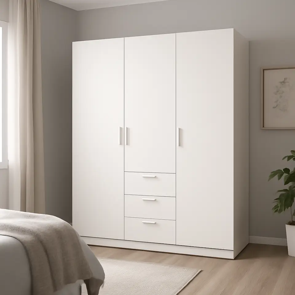 Møbelmontering Garderobeskab JENSLEV 144×176 3 låger 3 skuffer hvid | Fast Pris i Storkøbenhavn
