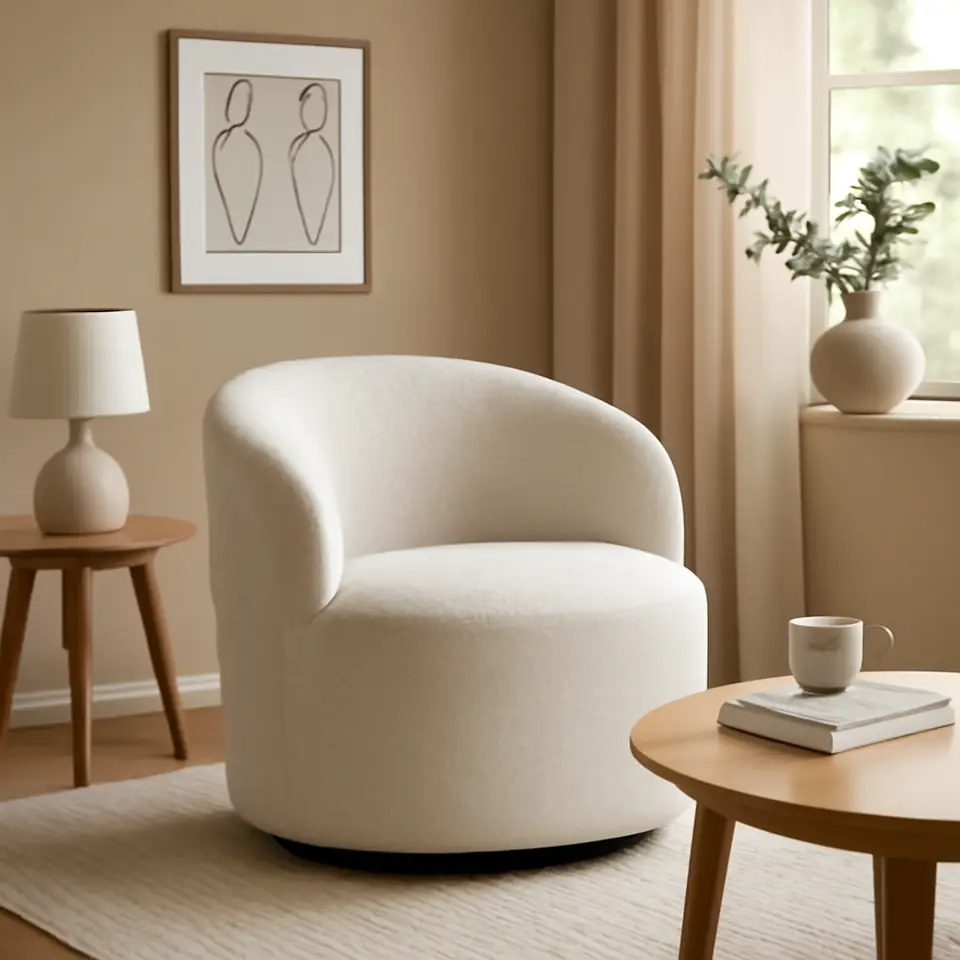 Møbelmontering Loungestol ANDRUP drejebase beige stof | Fast Pris i Storkøbenhavn