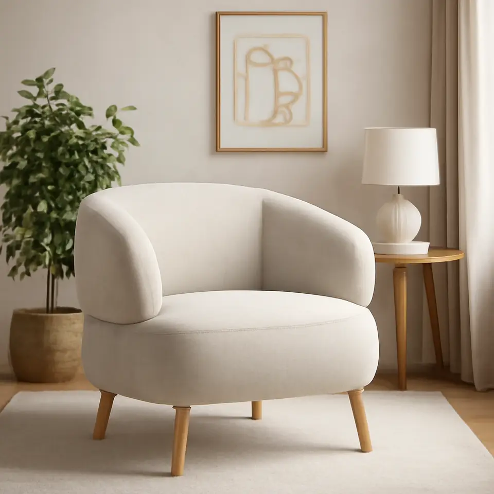 Møbelmontering Lænestol STADIL beige stof/natur egefarve | Professionel Møbelmontør