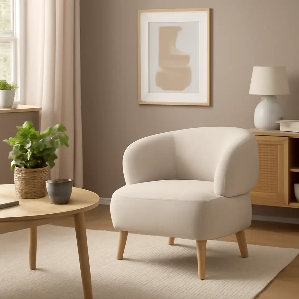 Møbelmontering Lænestol STADIL beige stof/natur egefarve | Professionel Møbelmontør