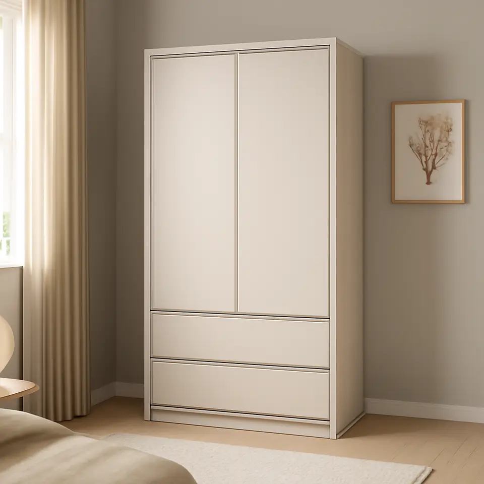 Møbelmontering Garderobeskab BILLUND 80×193 2 låger 2 skuf. travertin/beige | Professionel Møbelmontør