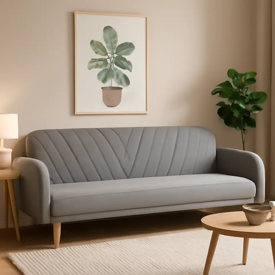 Møbelmontering Sovesofa PARADIS lysegråt stof/egefarve | Fast Pris i Storkøbenhavn