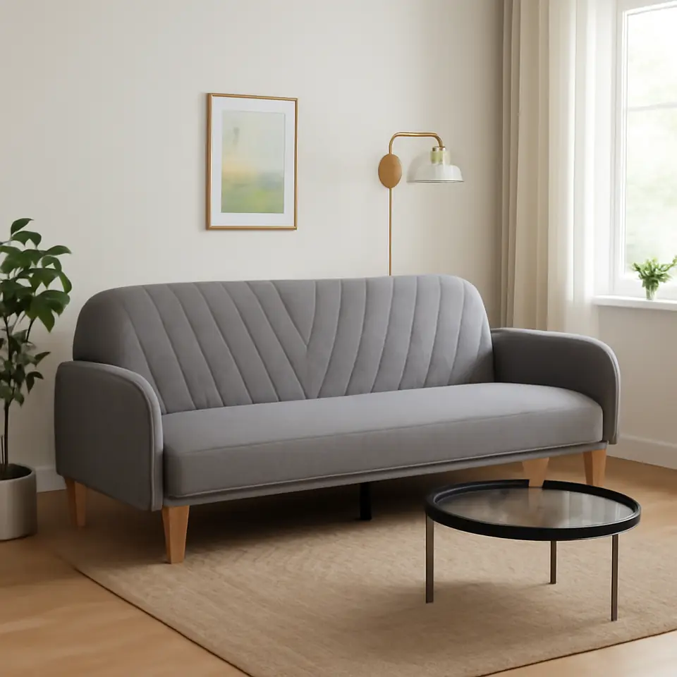 Møbelmontering Sovesofa PARADIS lysegråt stof/egefarve | Professionel Møbelmontør