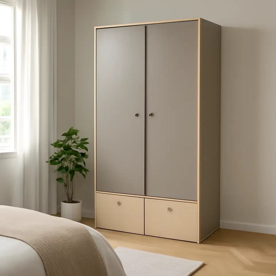 Møbelmontering Garderobeskab ANNISSE 107×200 2 låger grå/natur | Billig & Hurtig i København