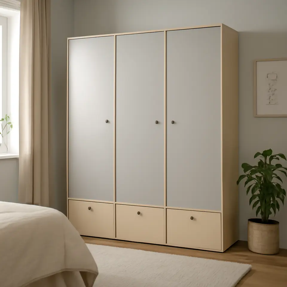 Møbelmontering Garderobeskab ANNISSE 160×200 3 låger grå/natur | Samling af Møbler i Rødovre & Kbh