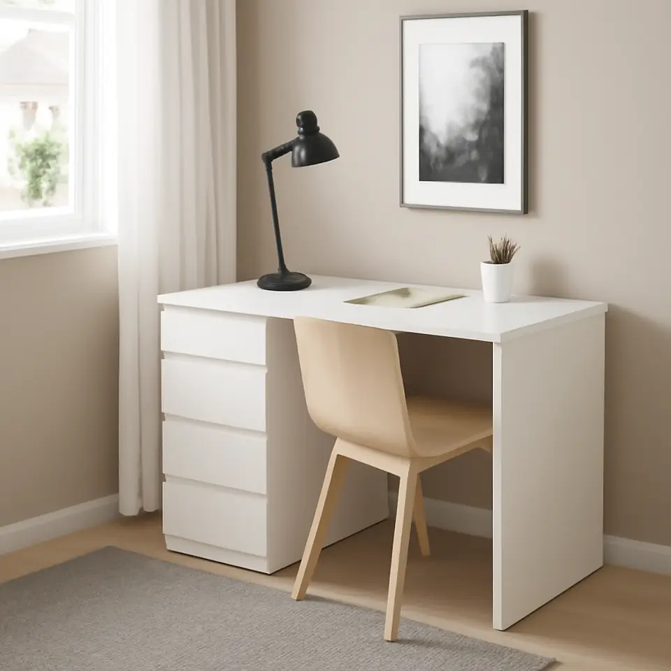 Møbelmontering Skrivebord LIMFJORDEN 60×120 4 skuffer hvid | Fast Pris i Storkøbenhavn