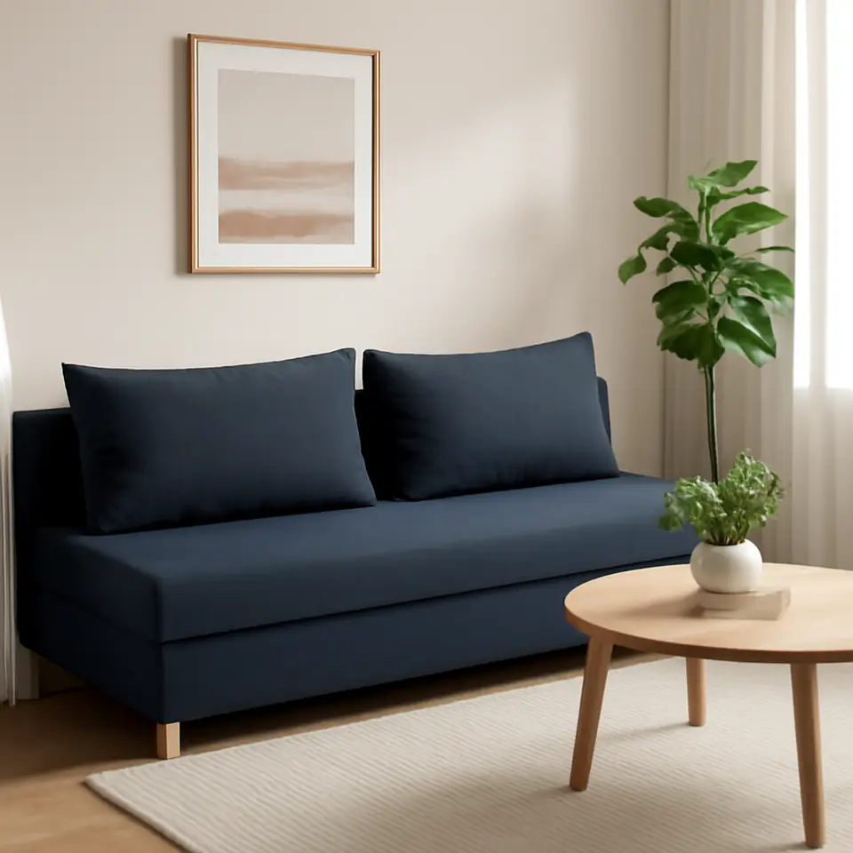 Møbelmontering Sovesofa NORSMINDE blåt stof | Fast Pris i Storkøbenhavn