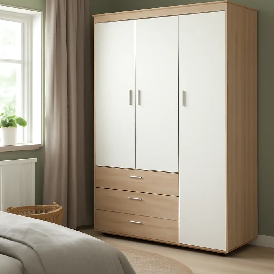Møbelmontering Garderobeskab BIRKELSE 150×198 lys eg/hvid | Professionel Møbelmontør