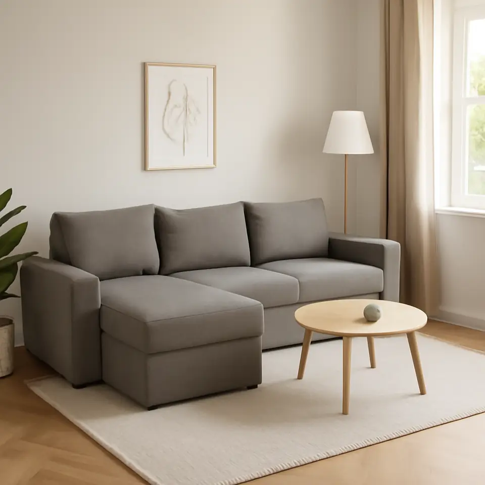 Møbelmontering Sovesofa chaiselong MARSLEV lysegråt stof | Professionel Møbelmontør
