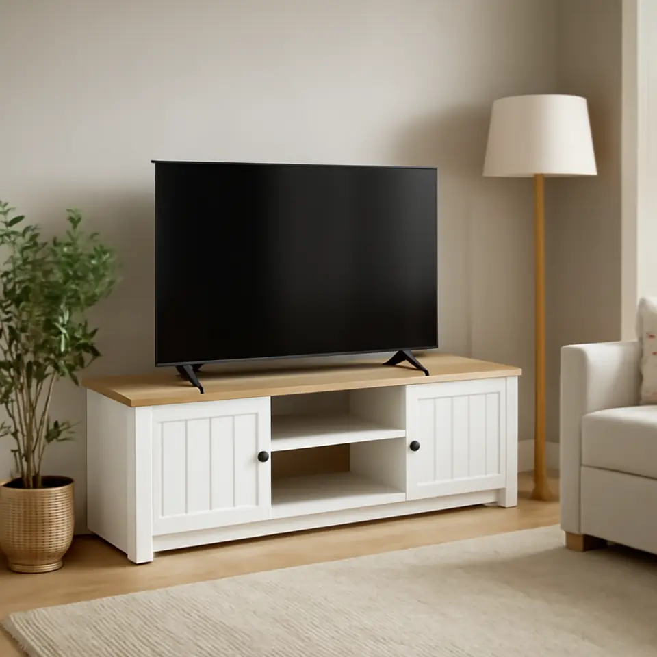 Møbelmontering TV-bord MARKSKEL 2 låger hvid/vild natur egefarve | Samling af Møbler i Rødovre & Kbh
