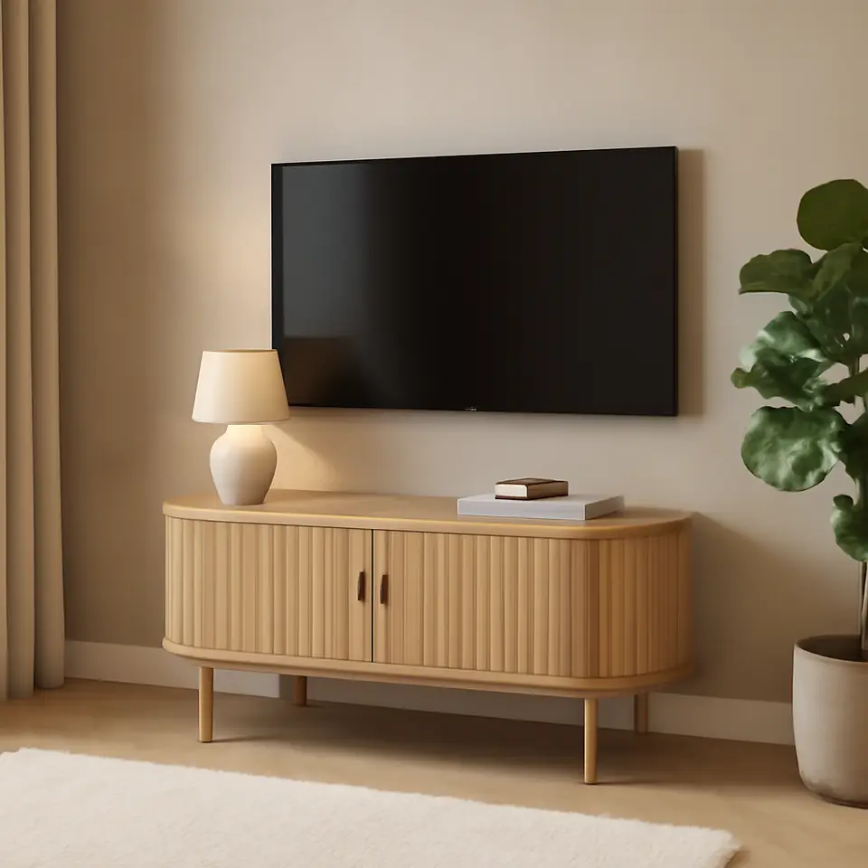 Møbelmontering TV-bord LYNGVIG 120cm 2 jalousilåger natur eg | Fast Pris i Storkøbenhavn